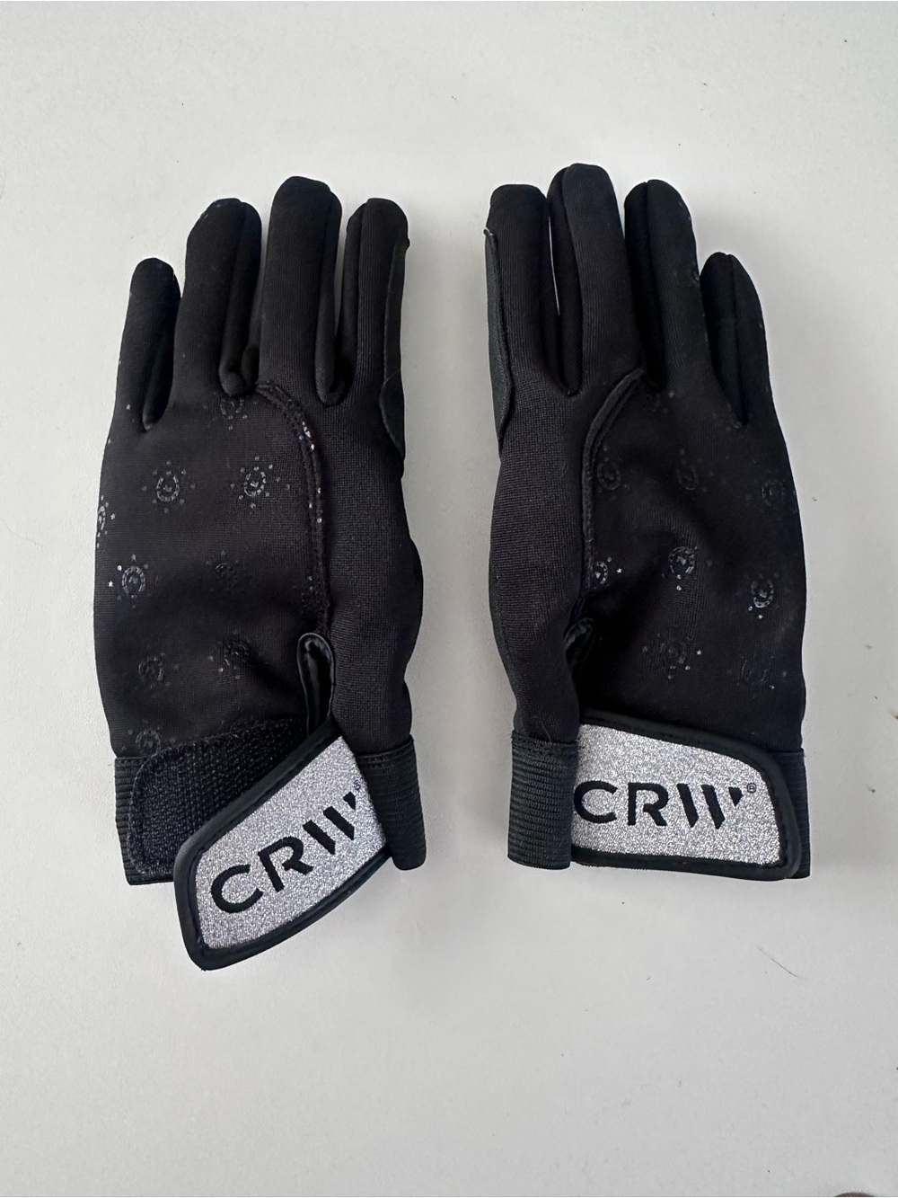 Girls Black Reflective Strap Riding Gloves